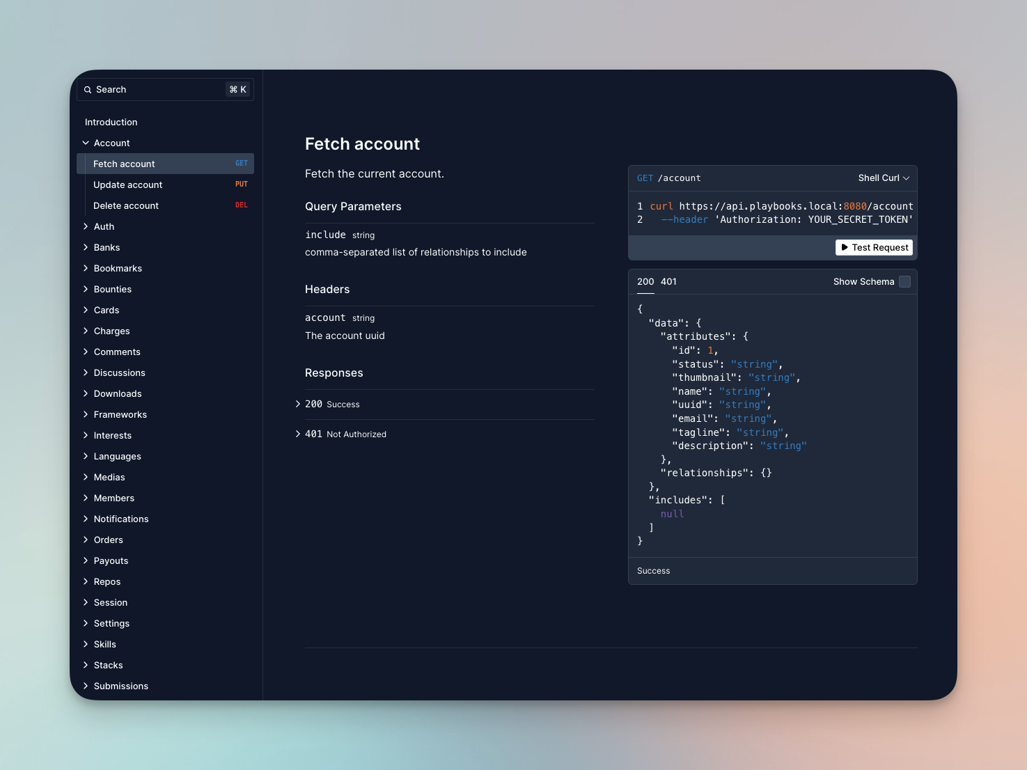 A screenshot of the Playbooks API Reference website