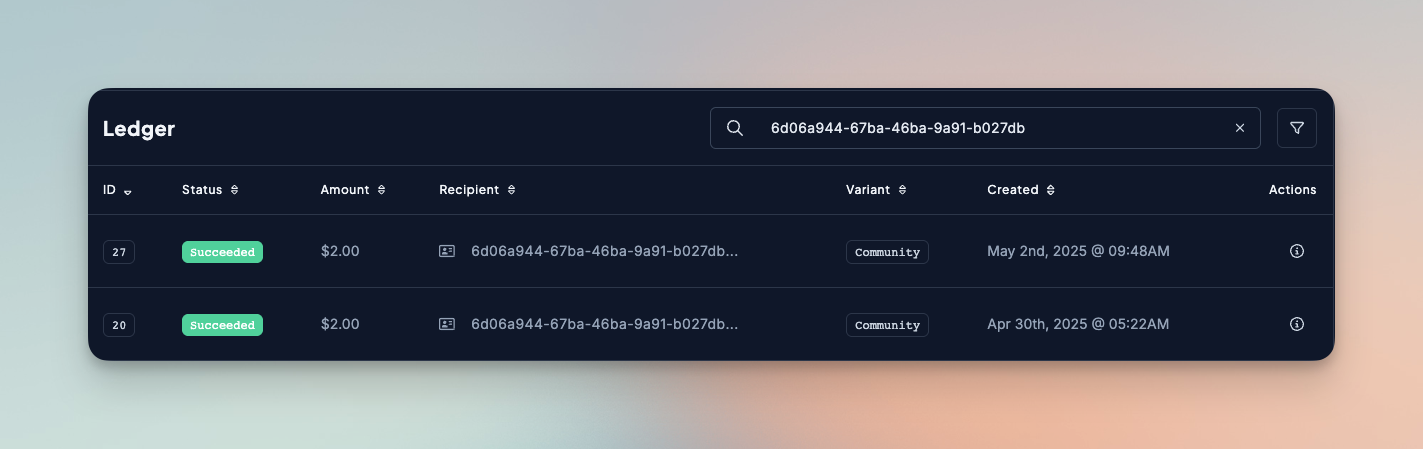 A screenshot of saerch / filtering via the community fund