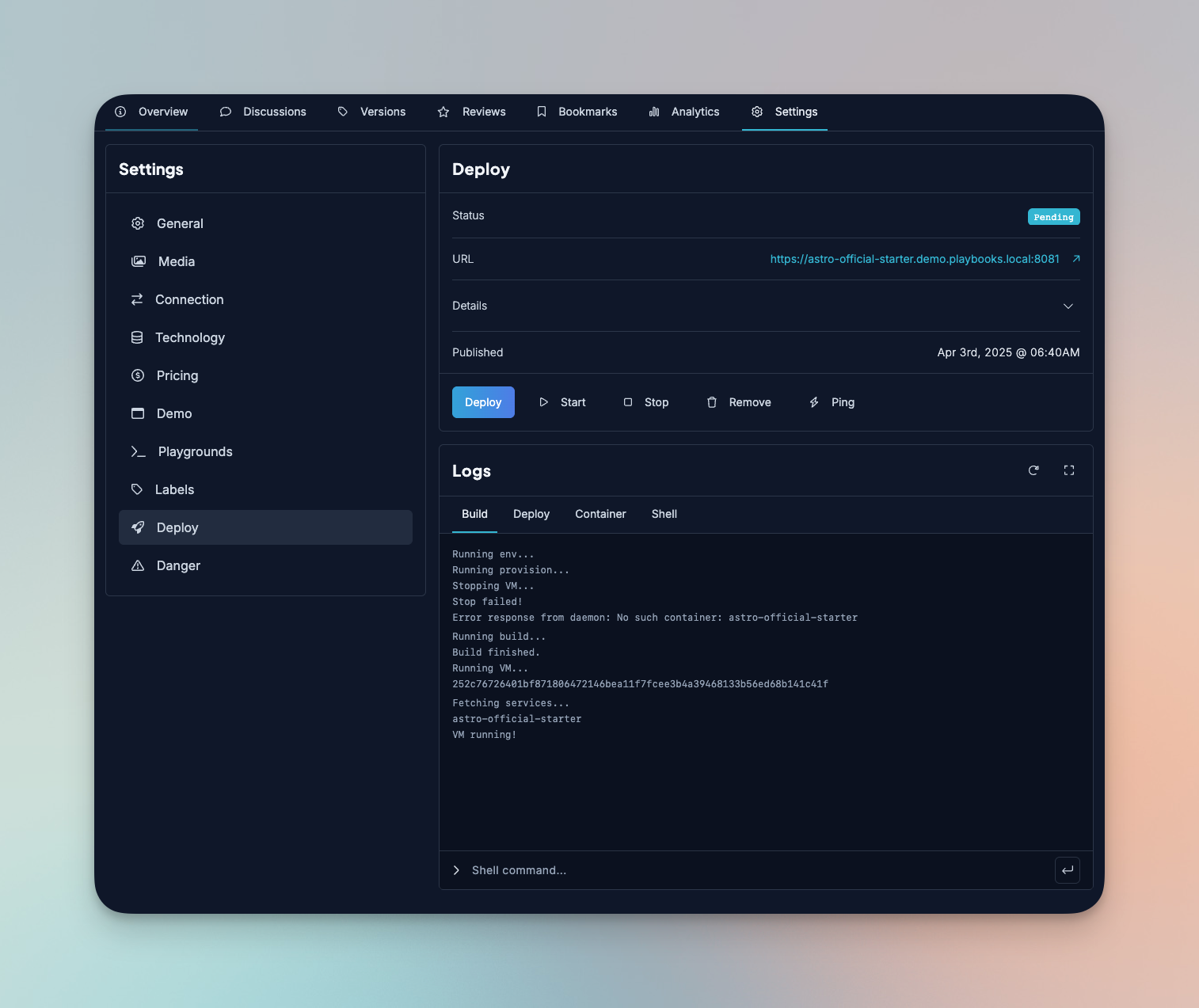 A screenshot showing your deployment logs.