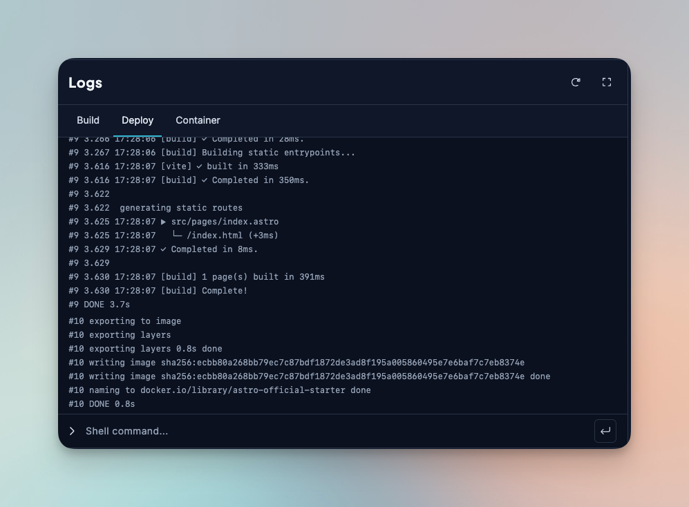 A screenshot showing your deploy logs.