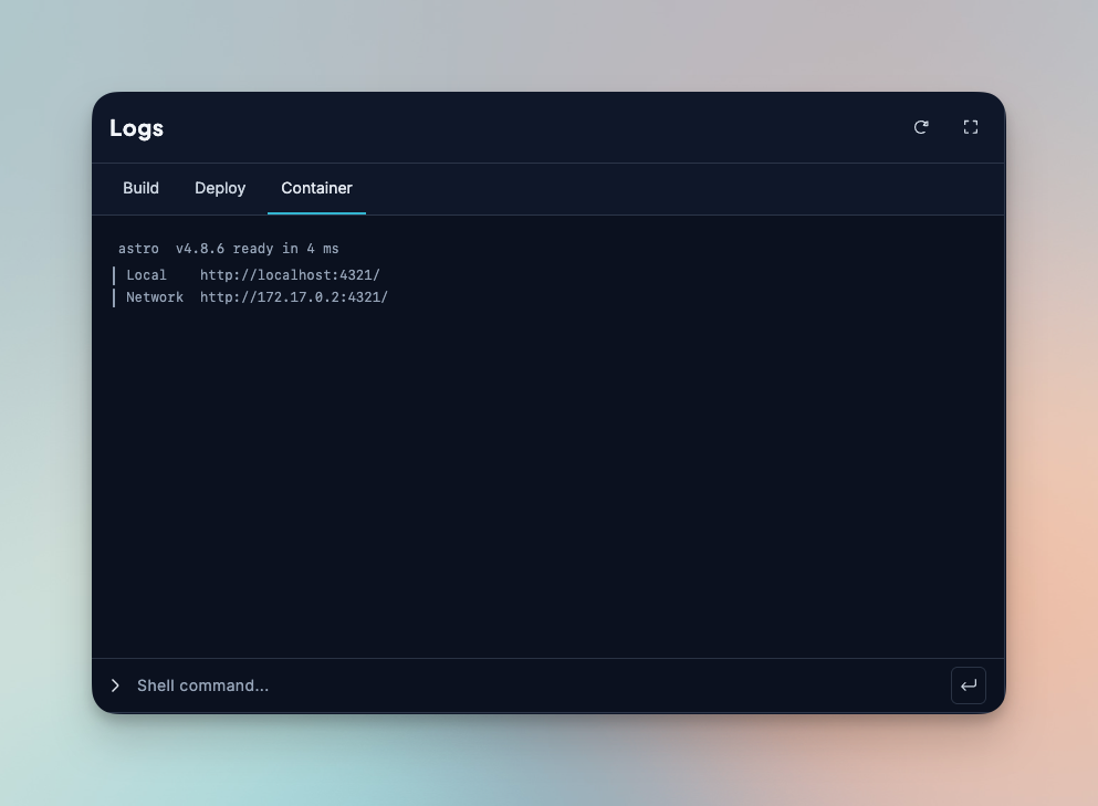 A screenshot showing your container logs.