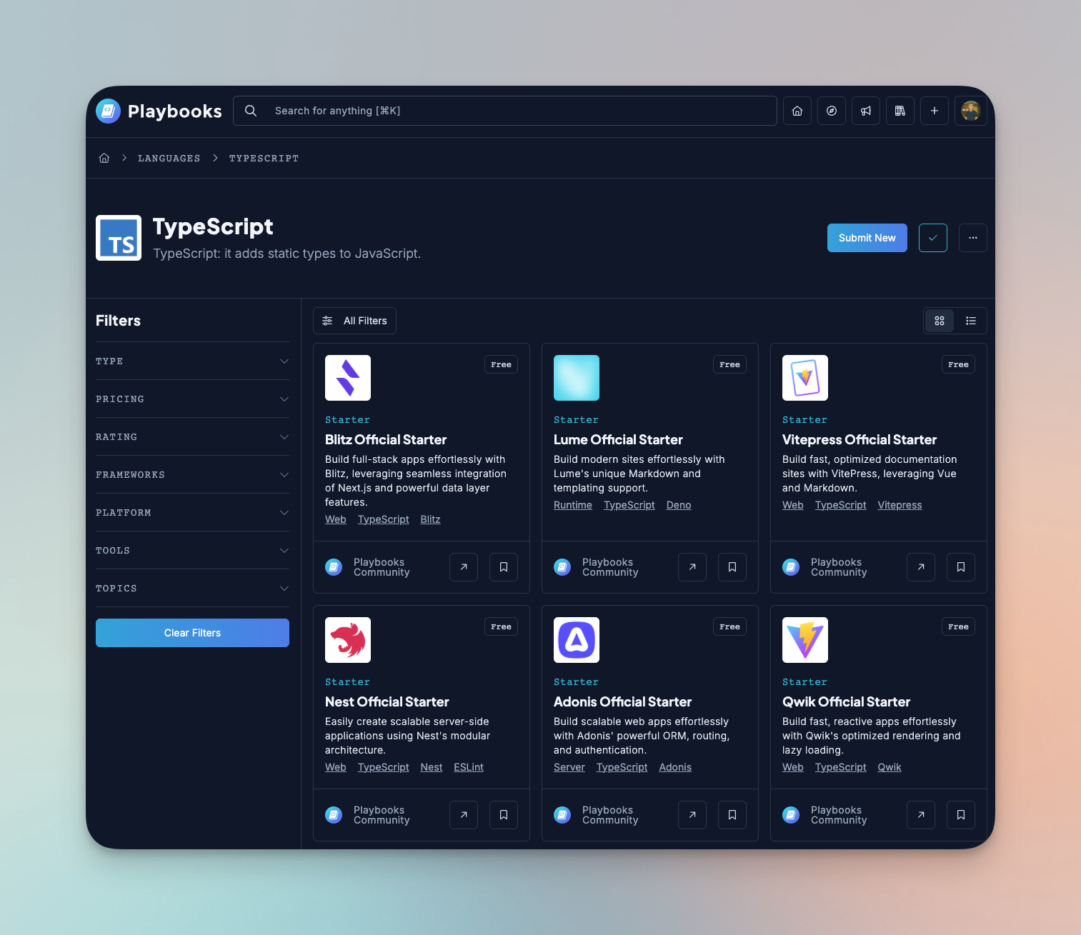 A screenshot of the Typescript landing page