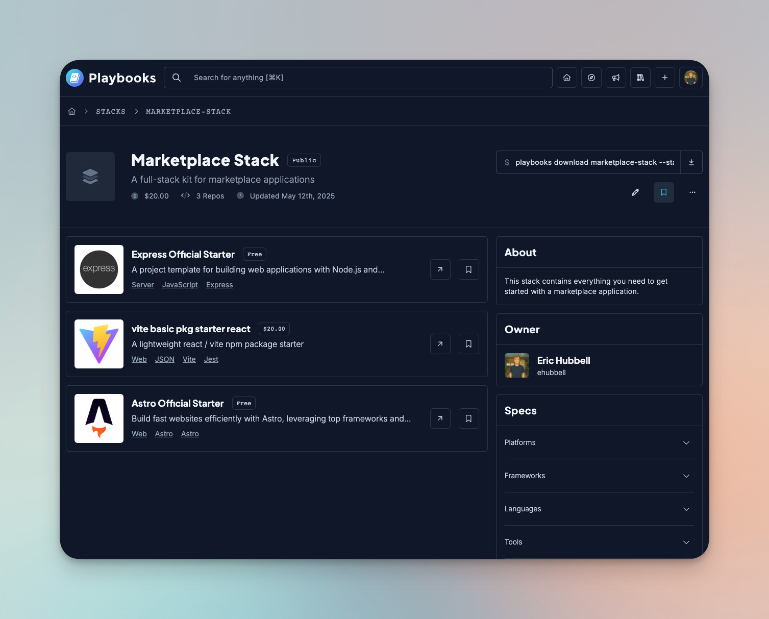 A screenshot of a stack on Playbooks
